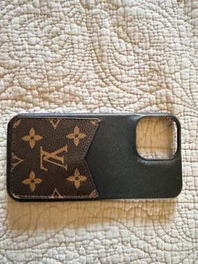 Apple Black Phone Case with Brown Monogram Accent